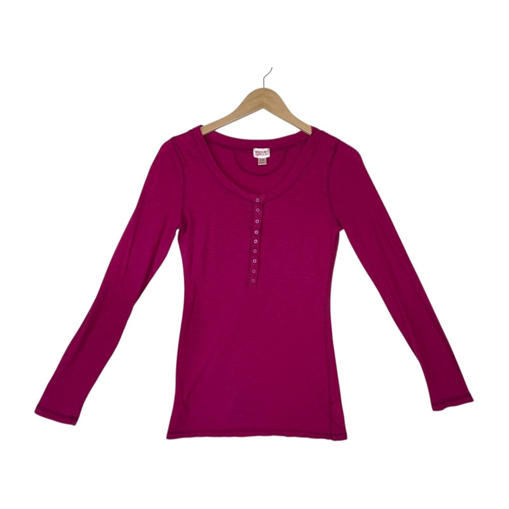 Vintage Y2k Mossimo Henley Shirt Women M Hot Pink Button Cotton Preppy Bella